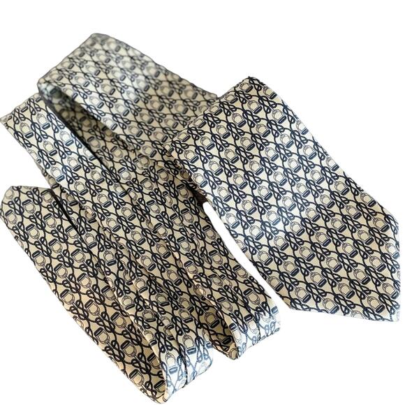 Bert Pulitzer Luxe Print 100% Silk Stirrup Rope Print Tie blue cream 3.5" w - Picture 4 of 5